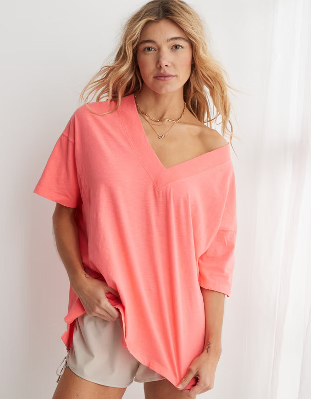 Aerie Extreme V-Neck Oversized Boyfriend T-Shirt | Aerie
