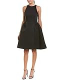 Halston Heritage Women's Sleeveless Round Neck Satin Faille Dress with Back Cut Out, Black, 2 | Amazon (US)