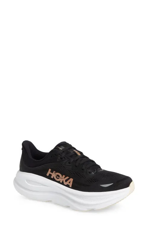 HOKA Bondi 9 Running Shoe in Black /Rose Gold at Nordstrom, Size 9.5 | Nordstrom
