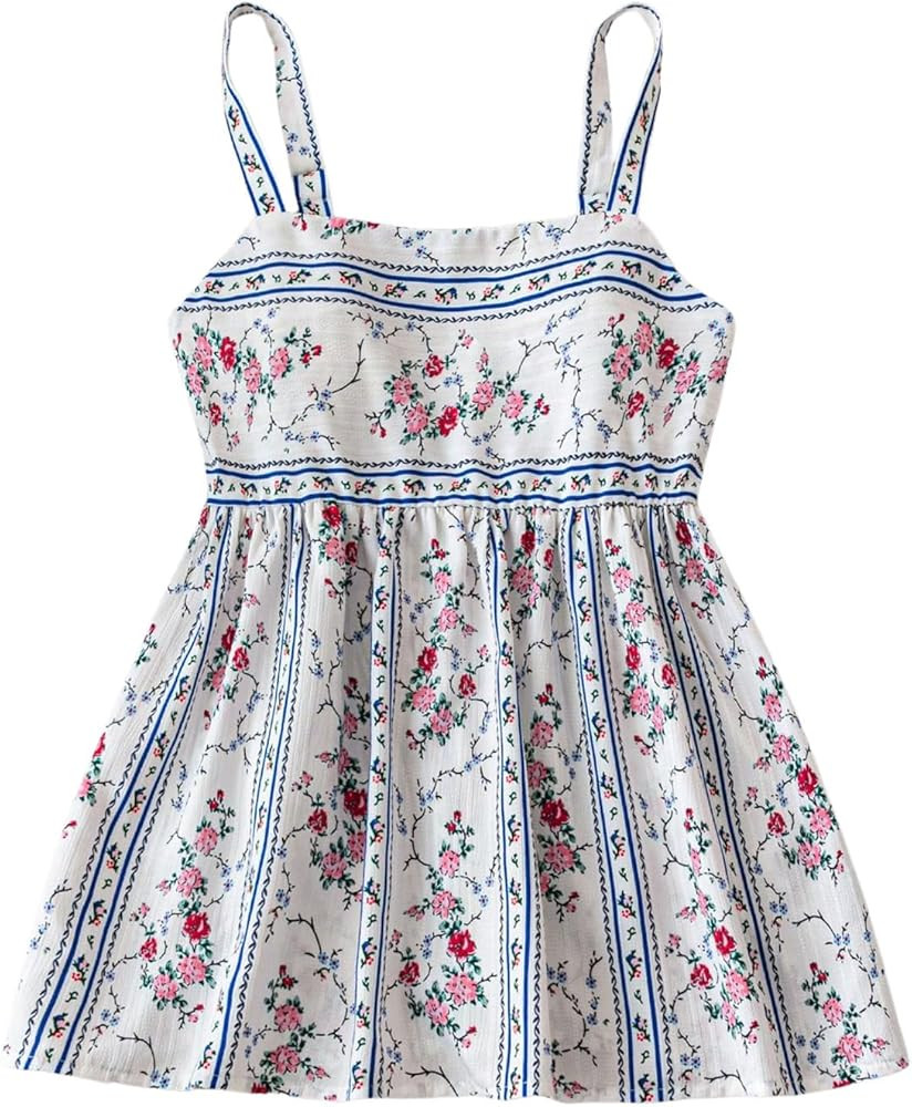 MakeMeChic Women's Floral Camisole Tops Babydoll Shirt Ruffle Hem Sleeveless Boho Tank | Amazon (US)