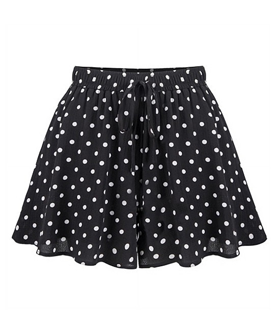 CELLABIE Women's Casual Shorts Black - Black Polka Dot Pocket Wide-Leg Shorts - Women | Zulily