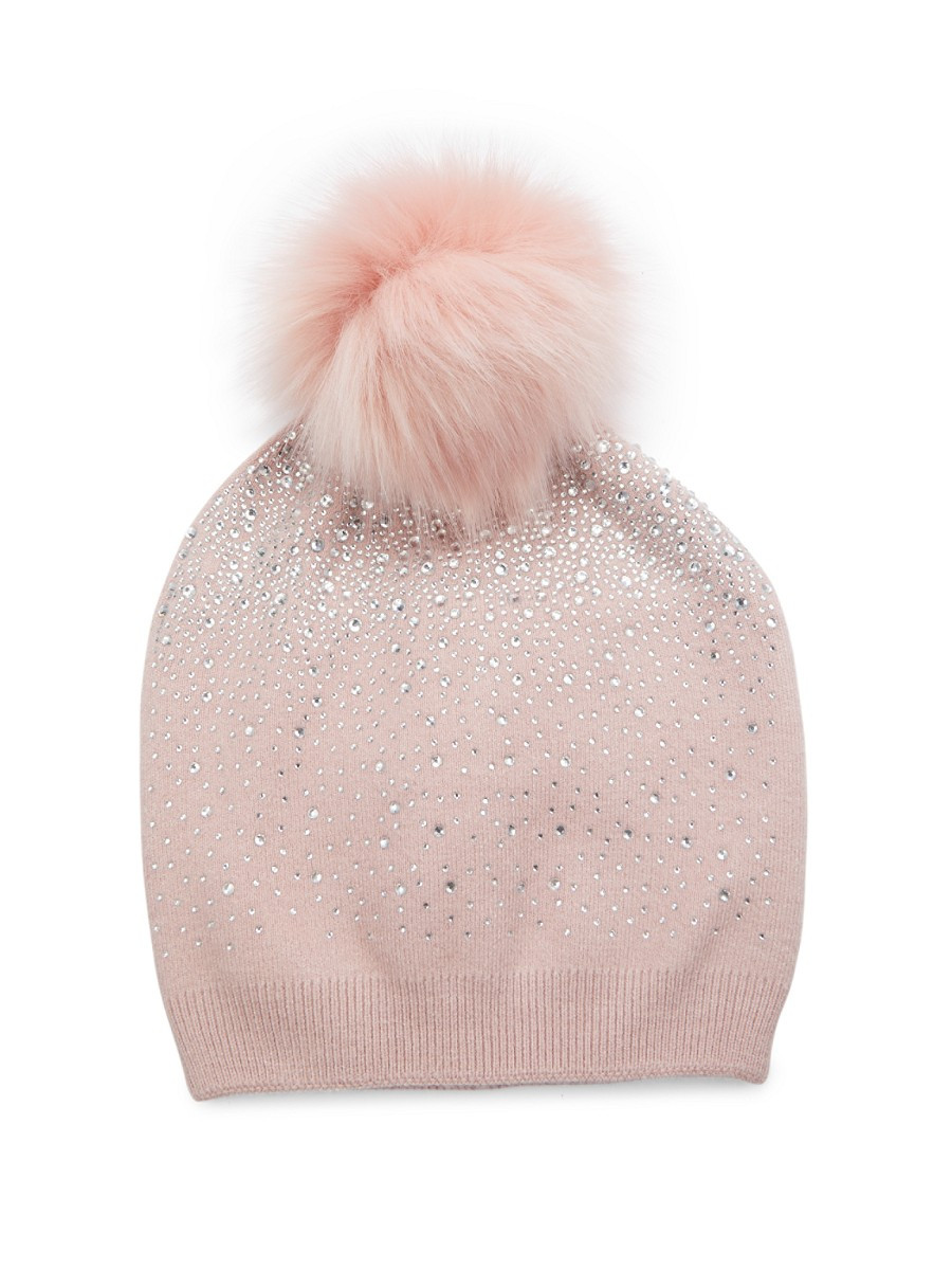 Adrienne Landau Women's Studded Faux Fur Wool Blend Beanie - Blush | Saks Fifth Avenue OFF 5TH