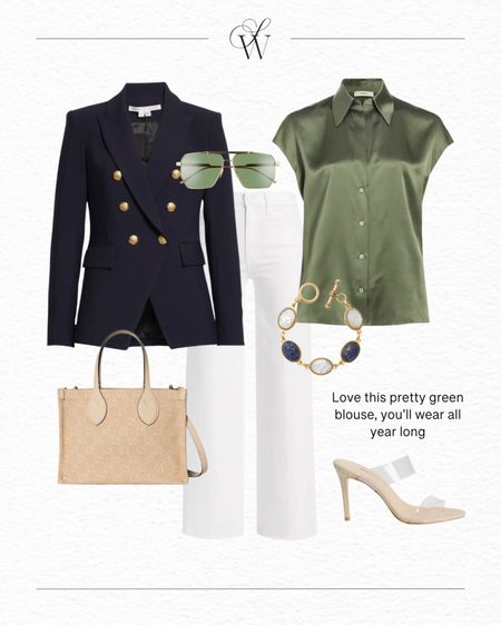 Spring outfit ideas! Love this navy and white jeans combo, and the green works well with this color combo!

#LTKworkwear #LTKSeasonal #LTKover40