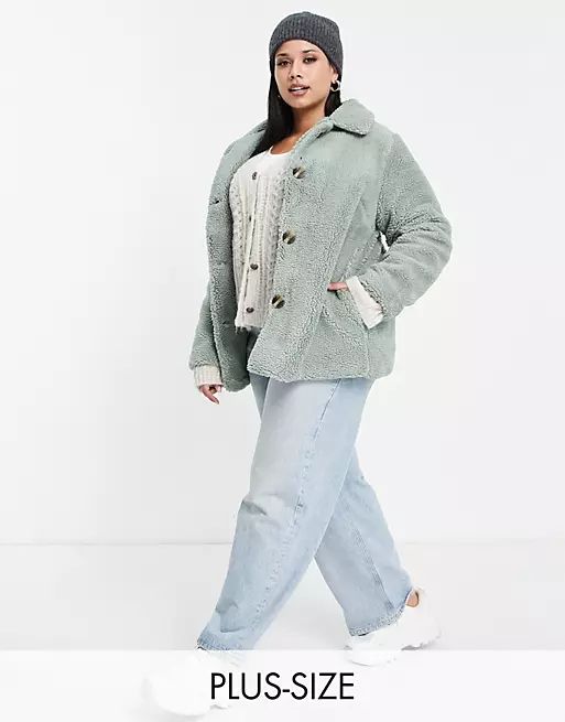 Yours cropped teddy jacket in sage | ASOS | ASOS (Global)