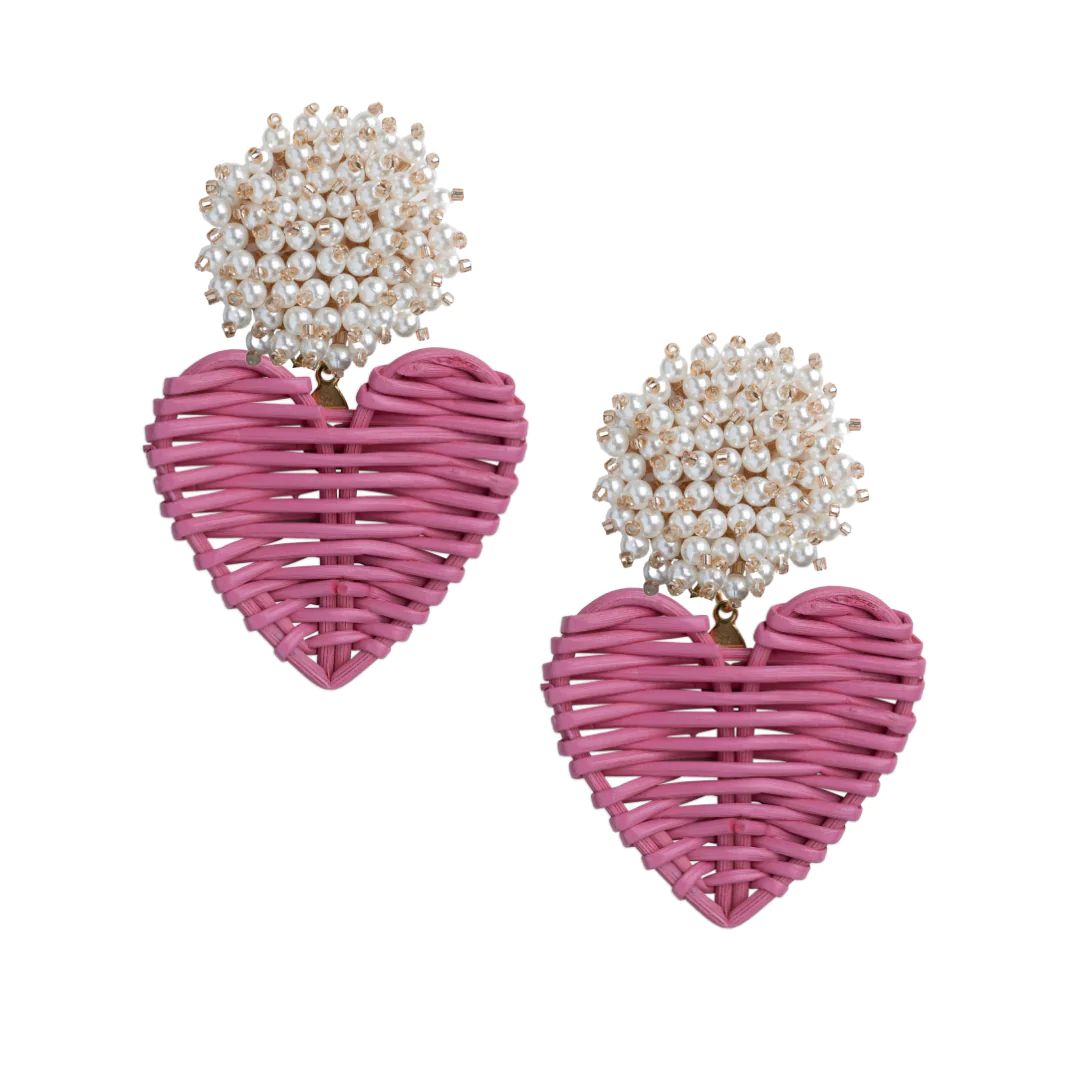 Cluster Pearl Hot Pink Rattan Hearts | Neely Phelan