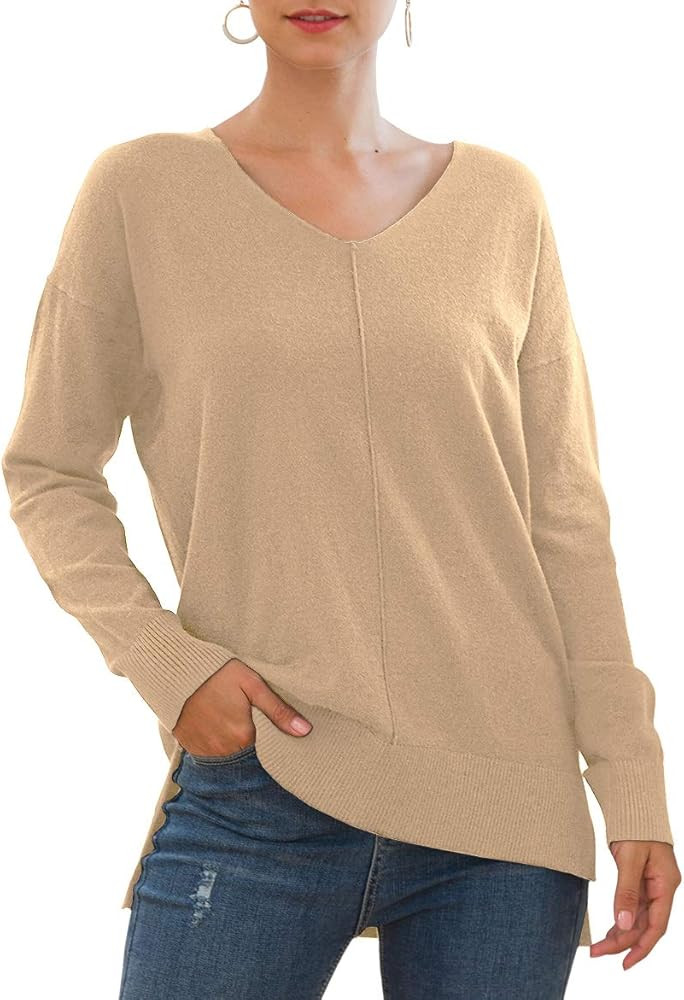 Jouica Women's Casual Lightweight V Neck Batwing Sleeve Knit Top Loose Pullover Sweater | Amazon (US)
