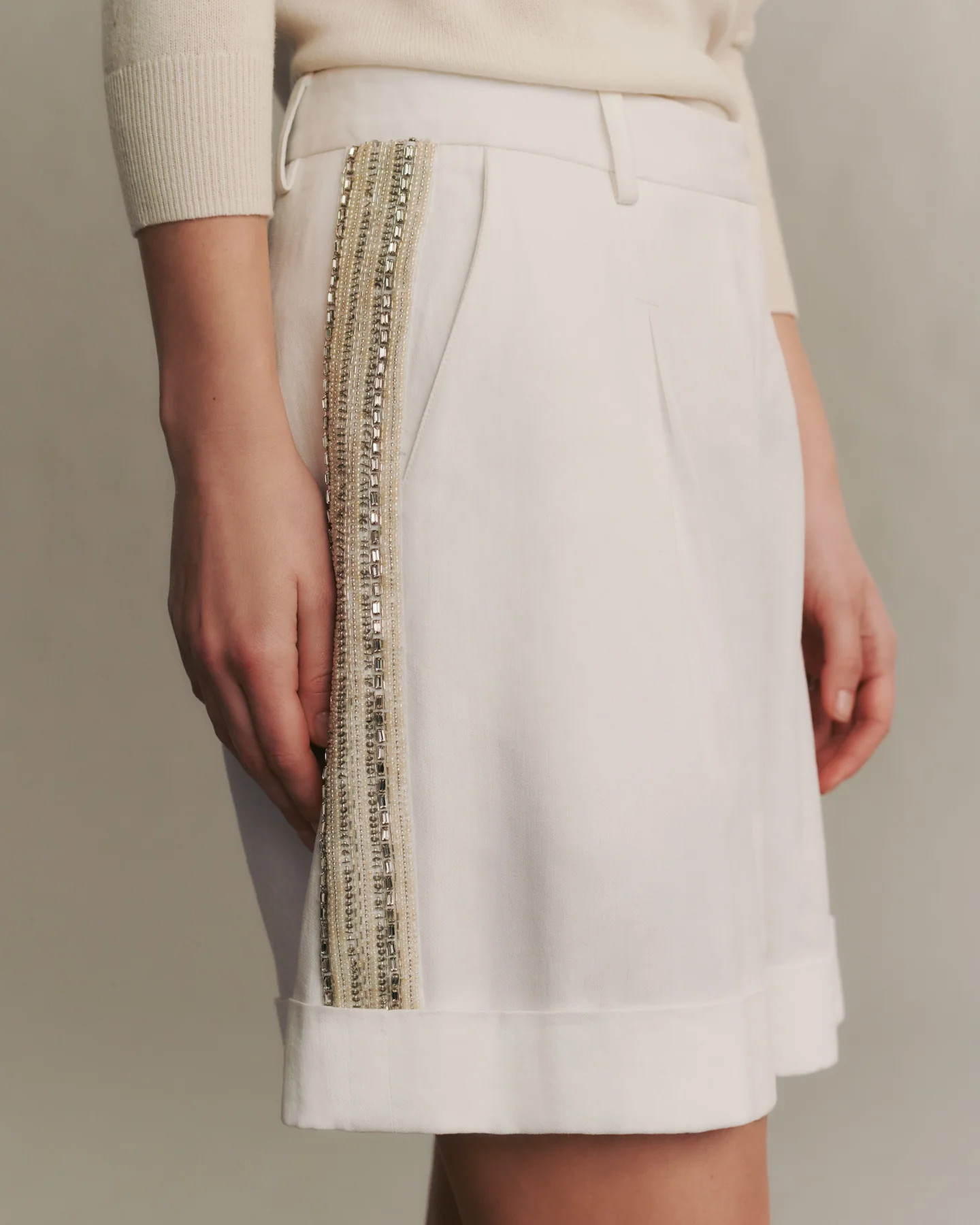 Thompson Short With Embellished Tux Stripe in Cotton Linen | TWP