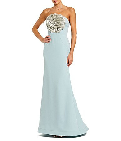 Mac Duggal Strapless 3D Rhinestone Flower Crepe Column Gown - 8 | Dillard's