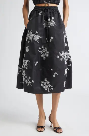 Cinq à Sept Wildflower Whimsy Embroidered Drawstring Skirt in Black/Ivory at Nordstrom Rack, Size Medium | Nordstrom Rack