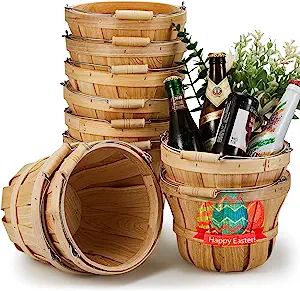 10 Pcs Round Wooden Baskets Easter Baskets Portable Wood Fruit Buckets with Handles Garden Harves... | Amazon (US)