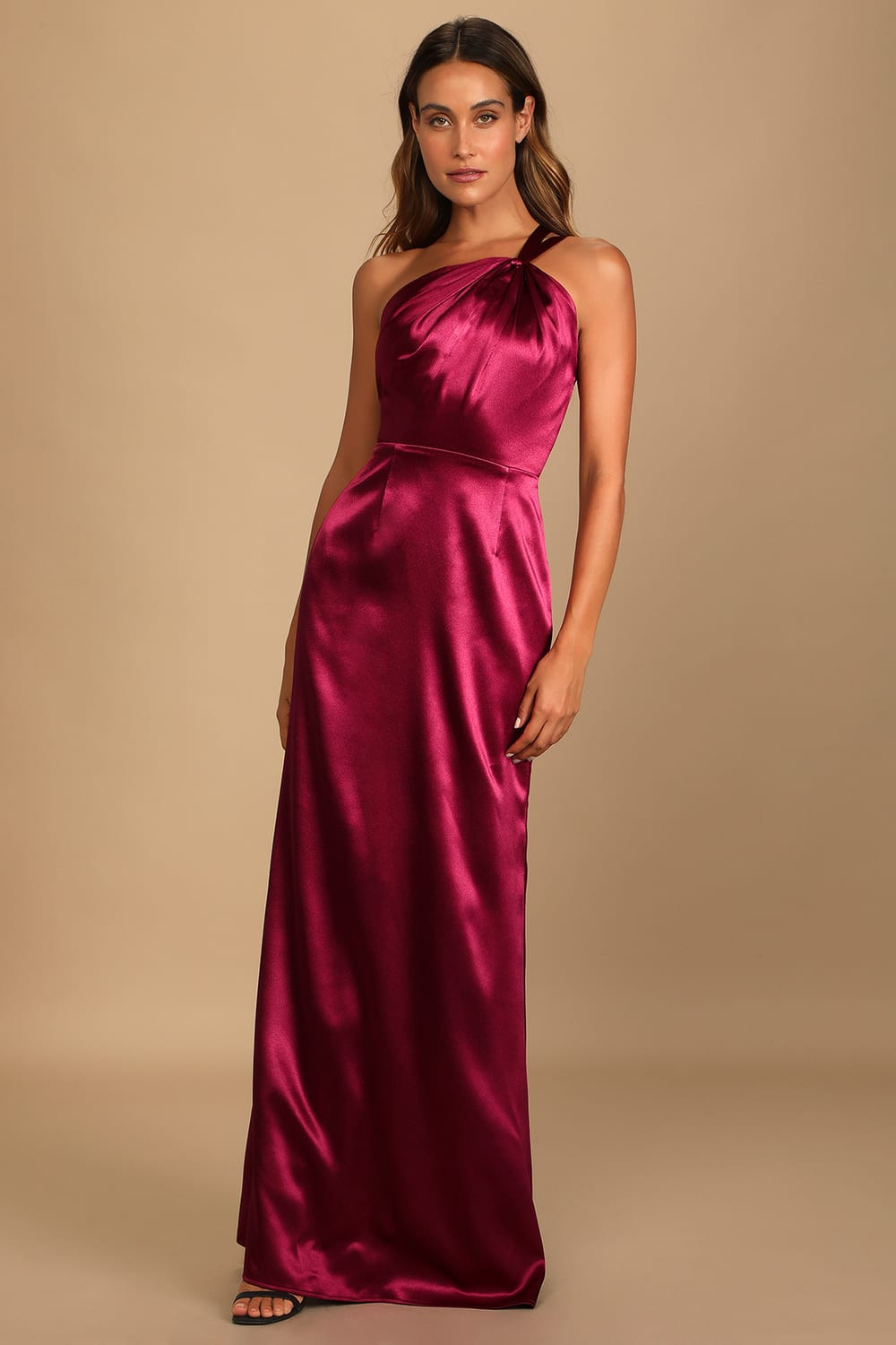 Devotion to Love Wine Satin One-Shoulder Maxi Dress | Lulus (US)