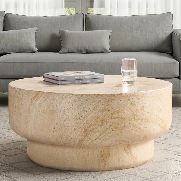 Watterson Amagoya Modern 32"W Marble Concrete Top Full Assembly Round Coffee Table | Wayfair North America