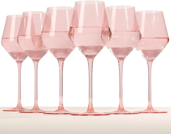 Elegant Pink Wine Glasses Set of 6 – Hand Blown Tulip Shape Long Stem Glassware – 15oz Pink W... | Amazon (US)