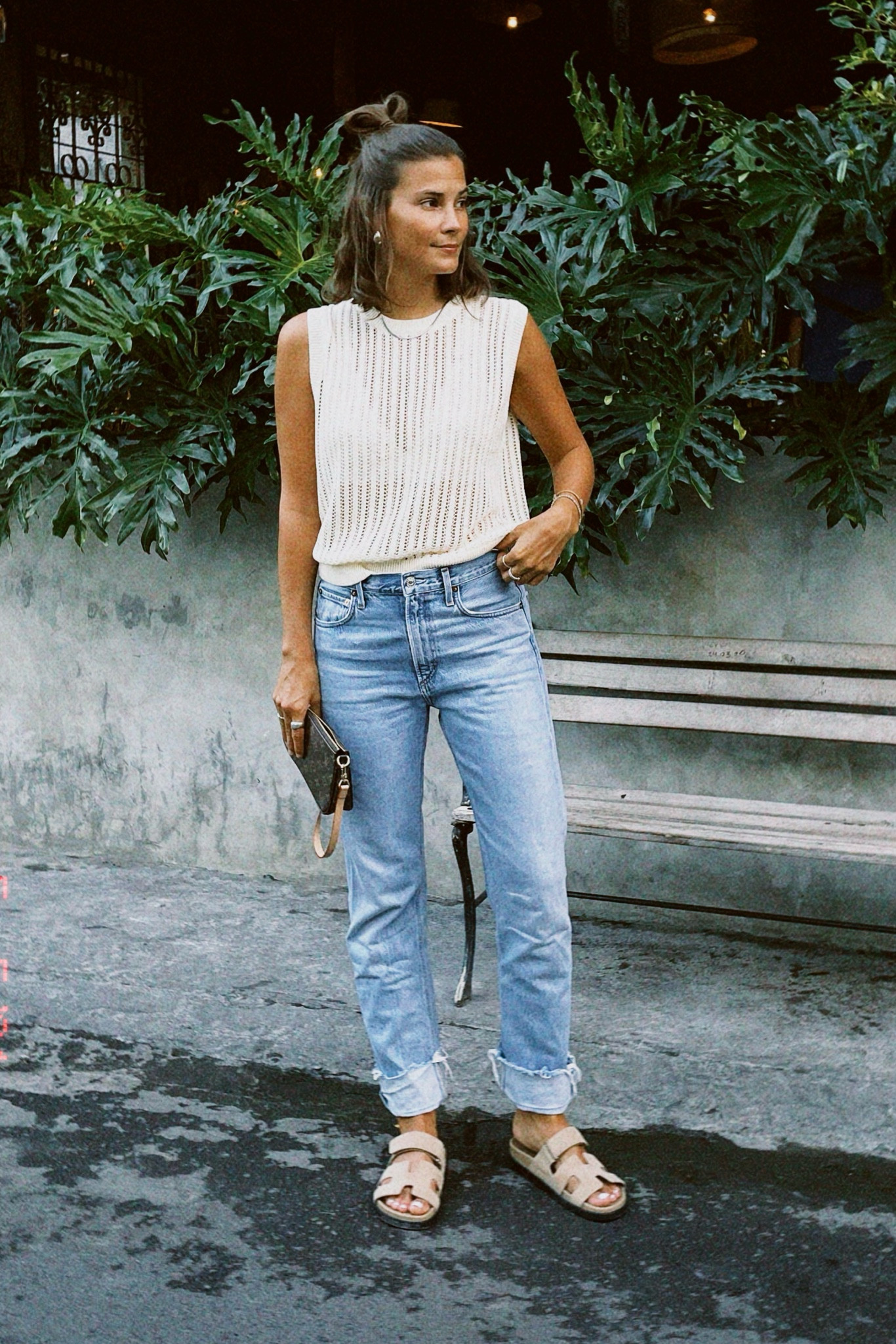 Simple denim outfit with Pullunder and Hermès Chypre sandals 

#LTKstyletip #LTKSeasonal