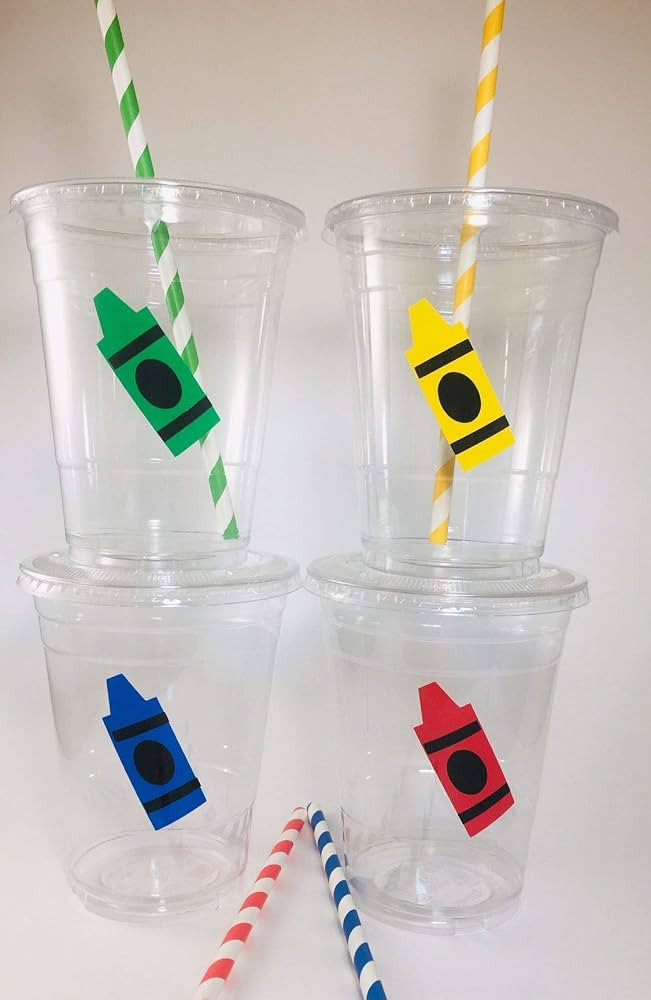 Crayon Party Cups Set of 12 With Lids Straws | Amazon (US)