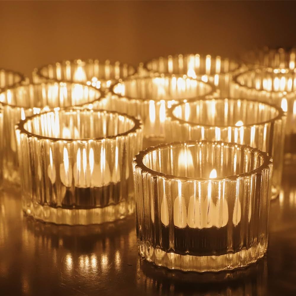 VOHO Clear Tealight Candle Holder Set of 12, Clear Glass Tealight Candle Holders for Wedding Part... | Amazon (US)
