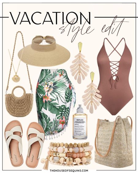 Amazon Fashion Resort Wear Vacation Look! One piece swimsuit, floral sarong coverup, beach bag, sun hat, beach jewelry, straw bag, sun visor. 

Follow my shop @thehouseofsequins on the @shop.LTK app to shop this post and get my exclusive app-only content!

#liketkit 
@shop.ltk
https://liketk.it/3Z4VQ

#LTKtravel #LTKswim #LTKFind