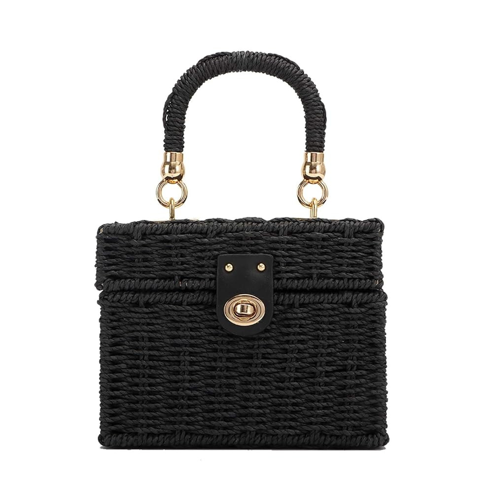 Women Handwoven Straw Bag Rattan Handbag Beach Straw Tote Bag Square Boho Crossbody Bag | Amazon (US)