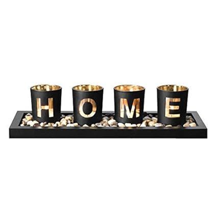 Candle Holder Set, Includes Ornamental Earth Stones Black Wood Tray and 4 Glass Cups Featuring ... | Amazon (US)