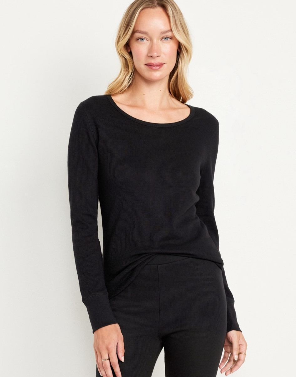 Black Waffle Pajama Top