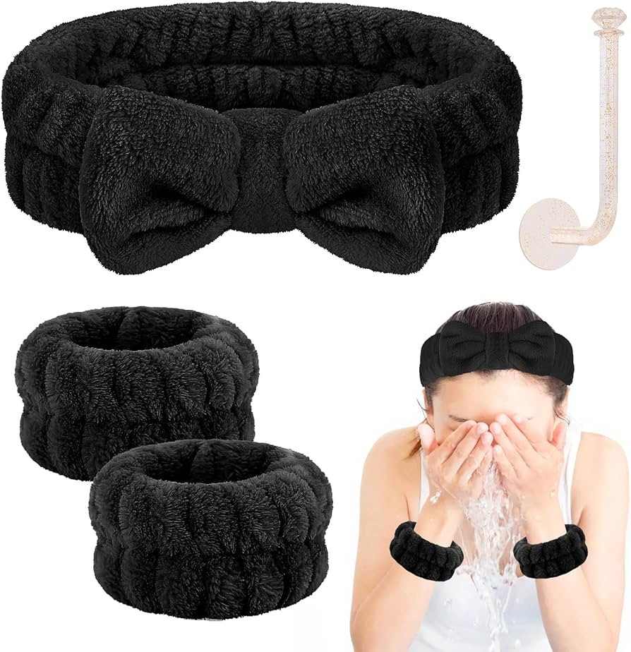 Face Wash Set - Headband, Wristbands with Holder, Microfiber Absorbent Spa Wrist Towels | Amazon (US)