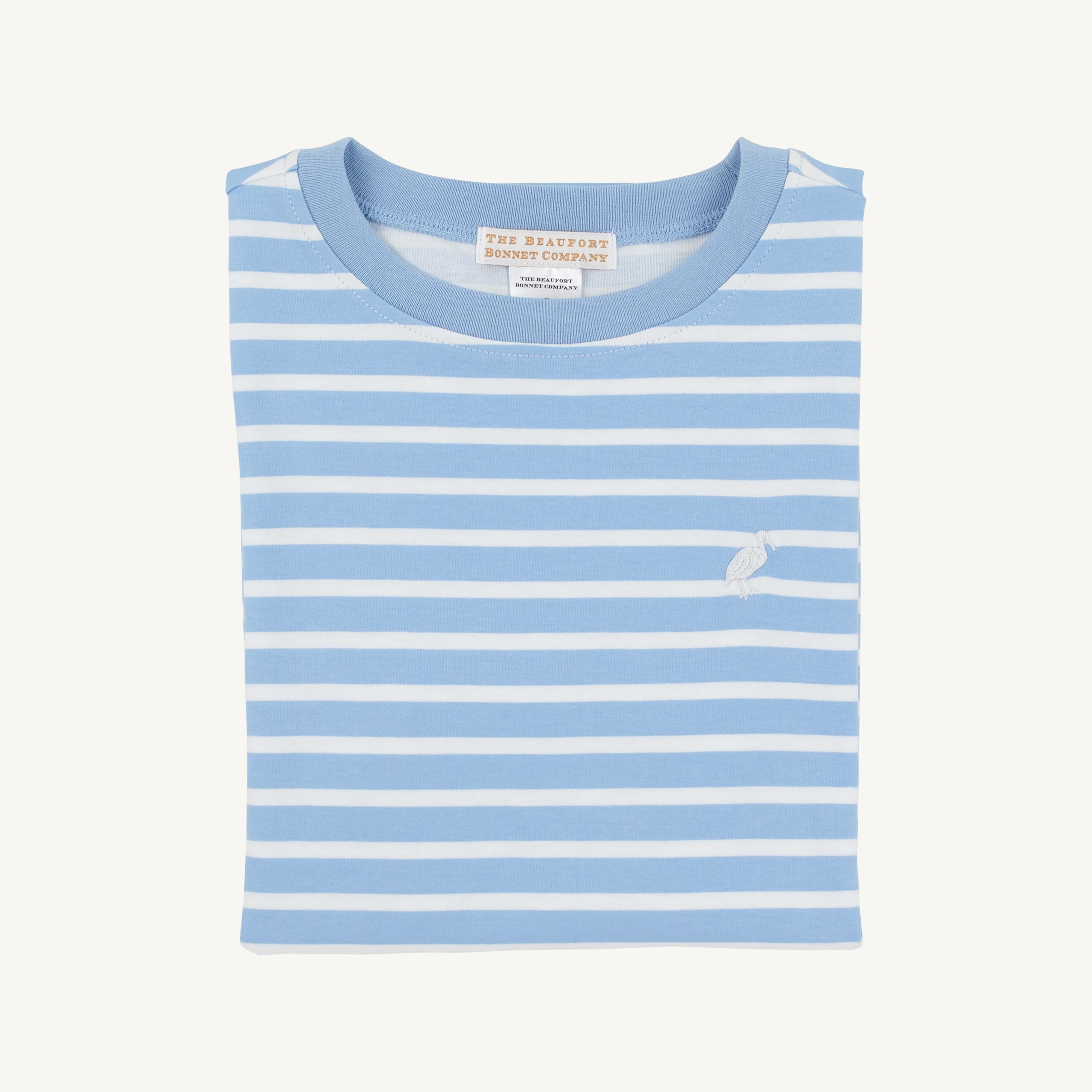 Carter Crewneck - Sarasota Sky Stripe with Worth Avenue White Stork | The Beaufort Bonnet Company