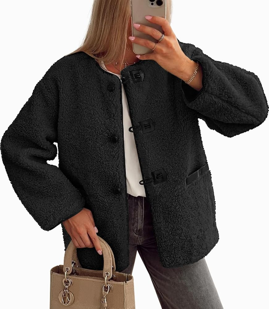 MEROKEETY Women's Sherpa Fleece Jacket Long Sleeve Faux Fuzzy Button Warm Winter Coat Outwear wit... | Amazon (US)