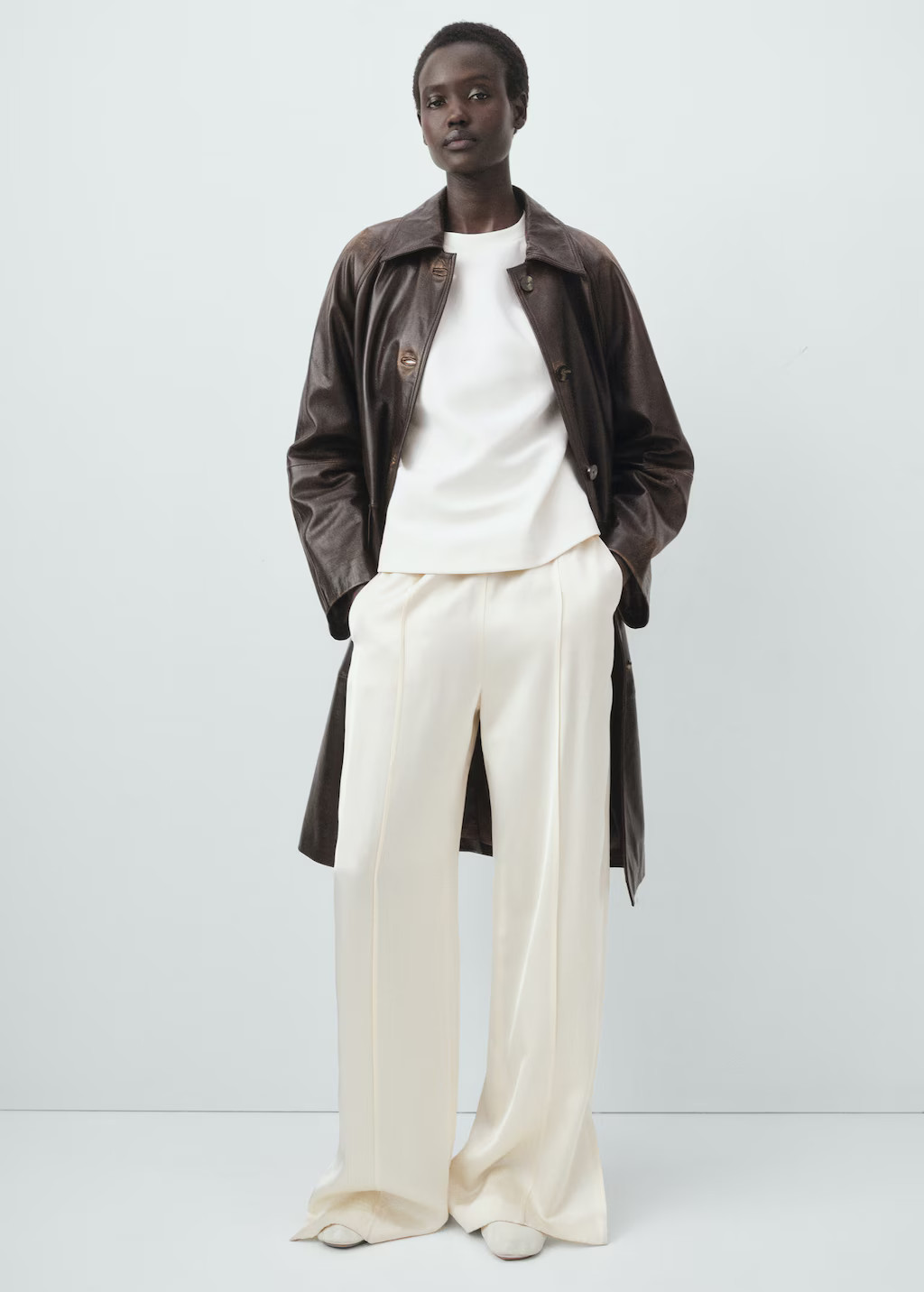 100% leather full-length coat brown - Woman - L - MANGO | MANGO (UK)