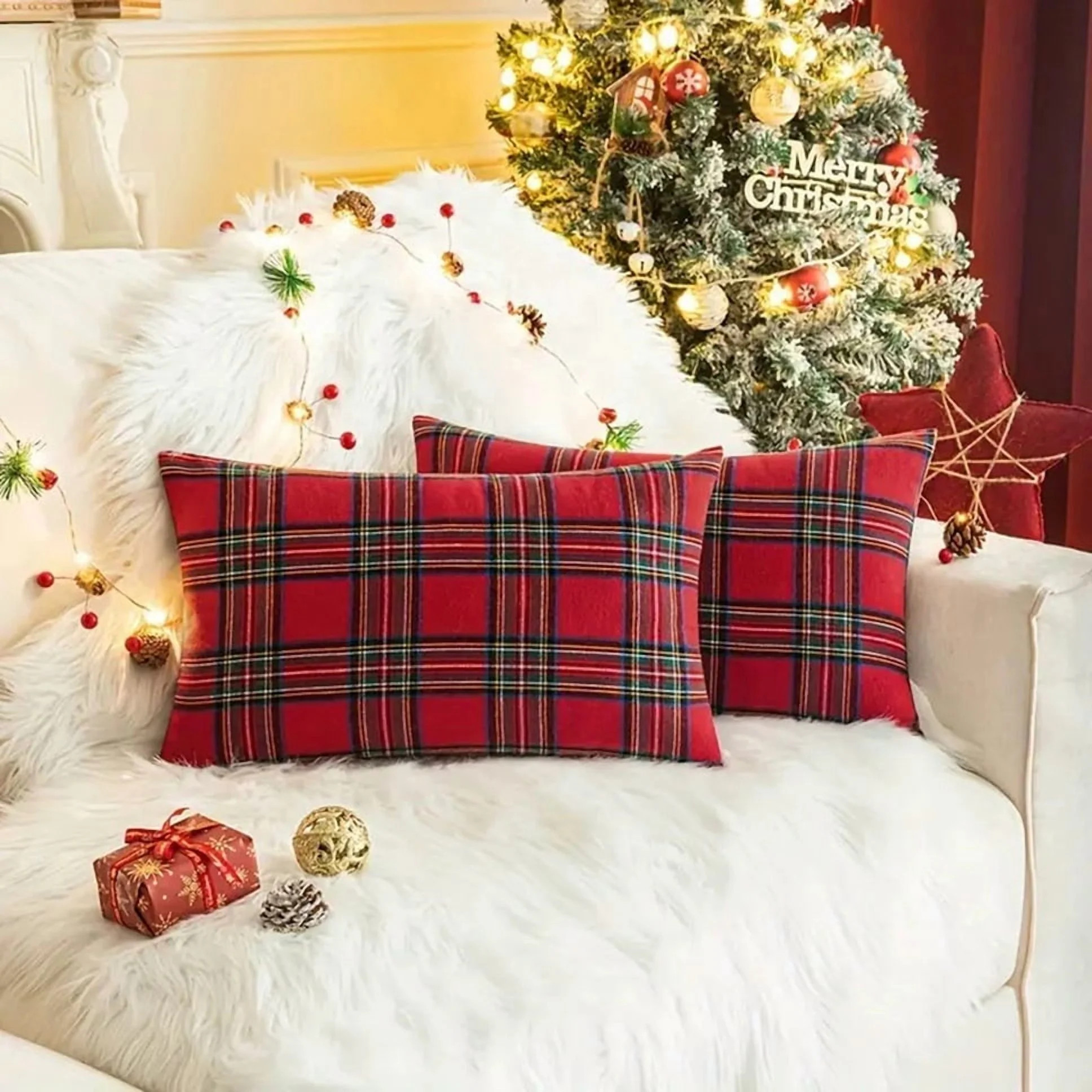 Lotechicw 2pcs Christmas Pillowcases Red&green Striped Plaid Design, 14*20 Inches, 100% Polyester... | Walmart (US)