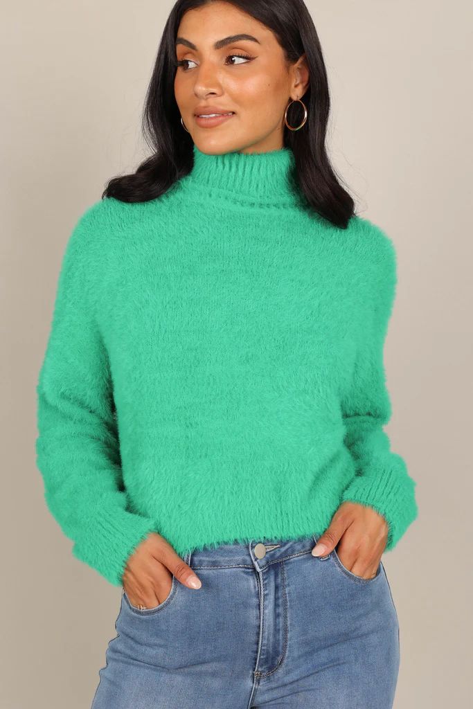 Monica Fuzzy Turtleneck Knit Sweater - Green | Petal & Pup (US)