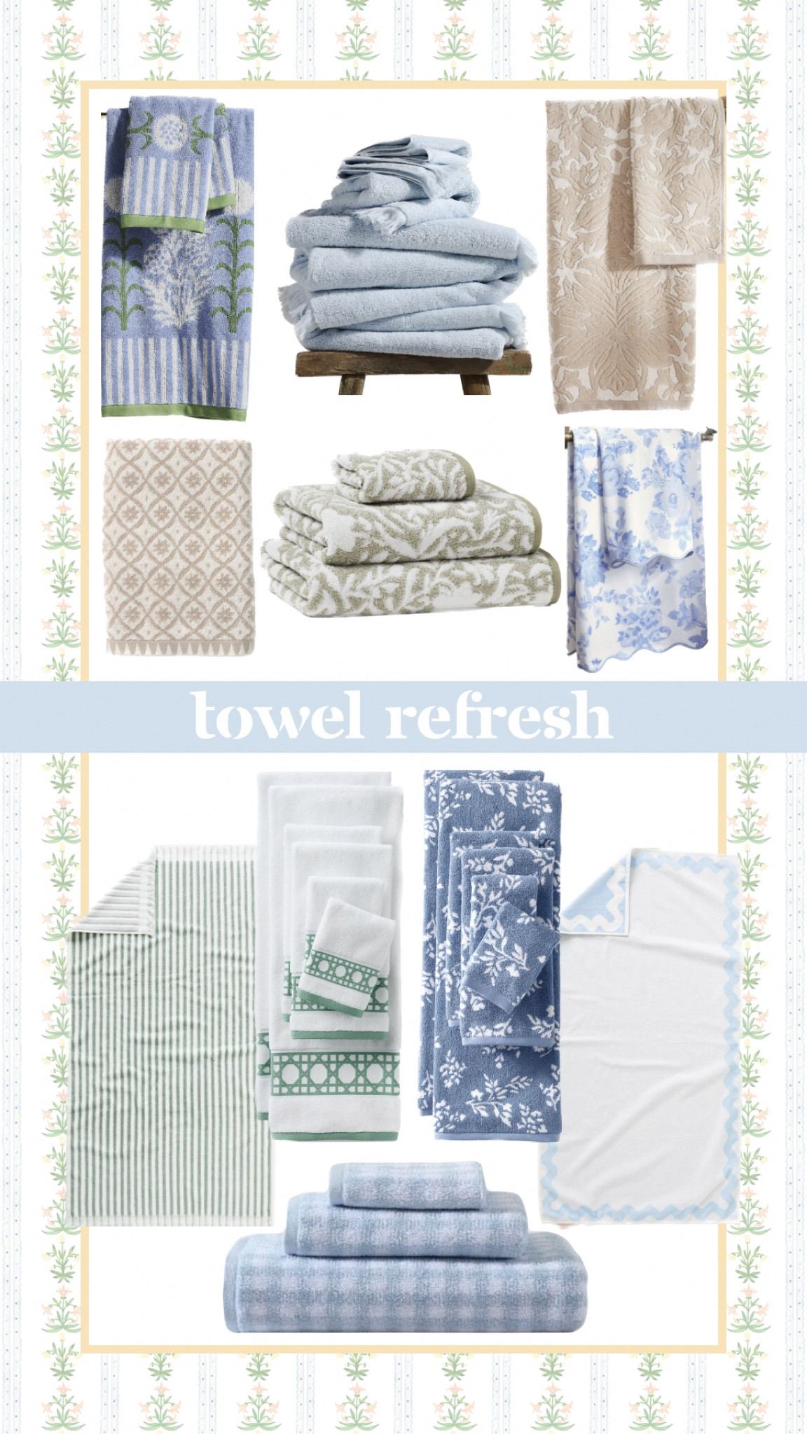 Fresh towels for a new year!


Blue and white home, green and white home, towel refresh, printed towels, bath towels, hand towels, grandmillenial home, grandmillenial decor

#LTKFindsUnder50 #LTKHome