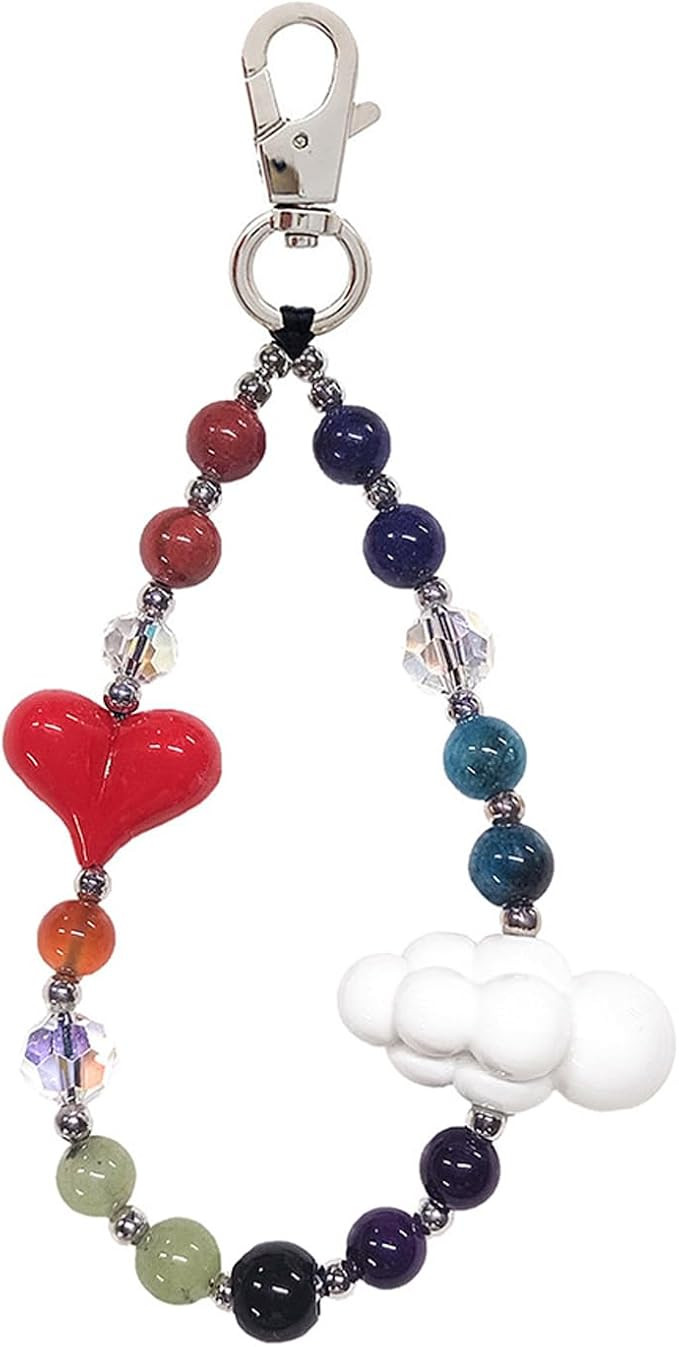 Aesthetic Keychain Cute Keychain Wristlet Bag Charms Colorful Bead Chain Key Chains Women Cute Cl... | Amazon (US)