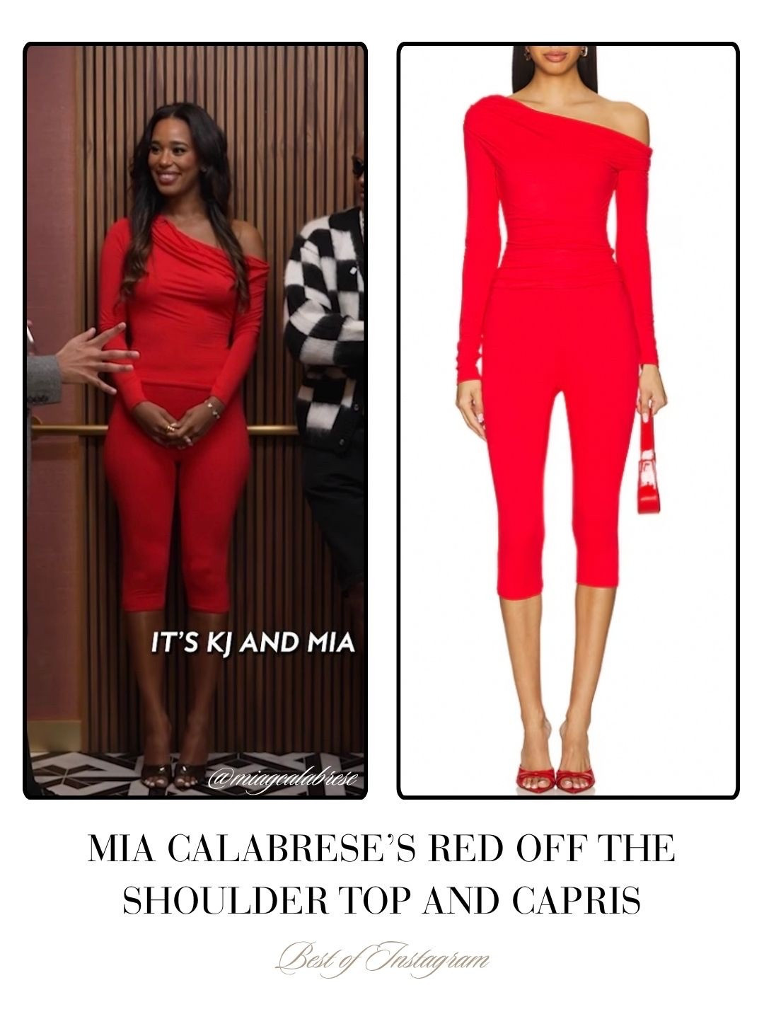 Mia Calabrese’s Red Off The Shoulder Top and Capri’s 📸 = @miagclabrese