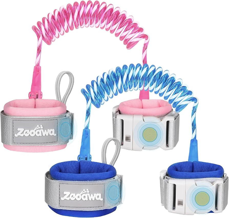 Zooawa Toddler Leash 2Pack, Toddler Kids Harness Anti Lost Wrist Link with Magnetic Lock, Reflective Safety Walking Harness Wristband Leashes for 2,3,4 Years Old Boys Girls, Blue+Pink | Amazon (US)