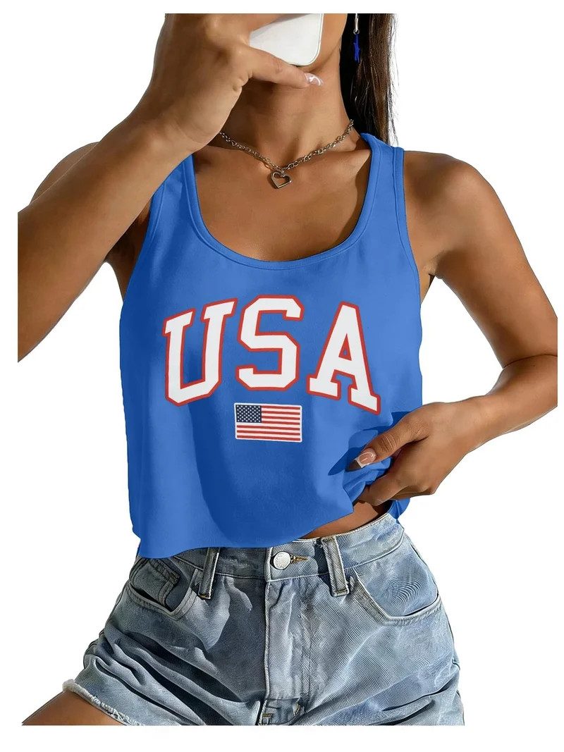 KimSoong Women 4th of July Crop Tank Tops 250 Anniversary USA Shirt American Patriotic USA Sleeve... | Walmart (US)