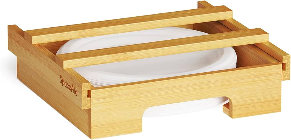 SpaceAid 10-inch Paper Plate Dispenser, Under Cabinet Bamboo Plates Holder, Kitchen Counter Verti... | Amazon (US)