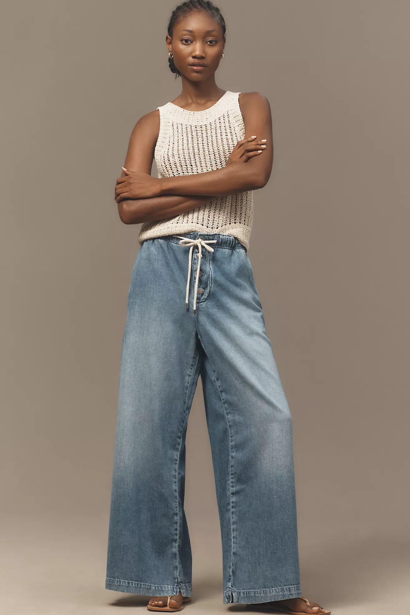 Pilcro Drawstring Pull-On Wide-Leg Jeans | Anthropologie (US)