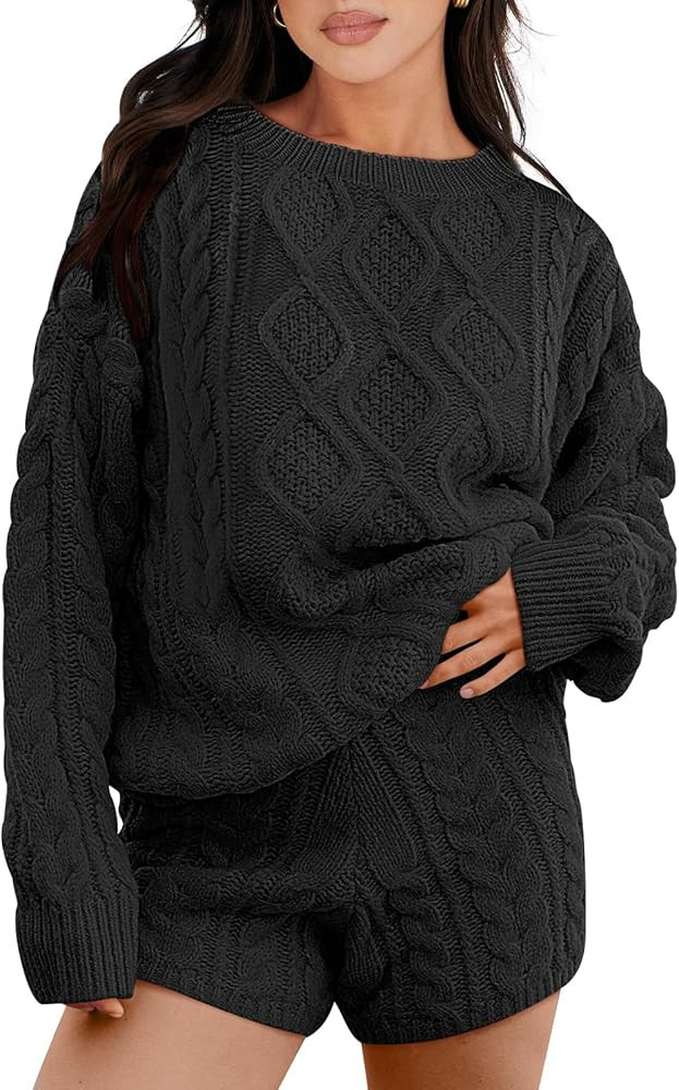 ANRABESS Women 2 Piece Outfits Sweater Lounge Loungewear Sets Fall Cable Knit Oversized Pullover ... | Amazon (US)
