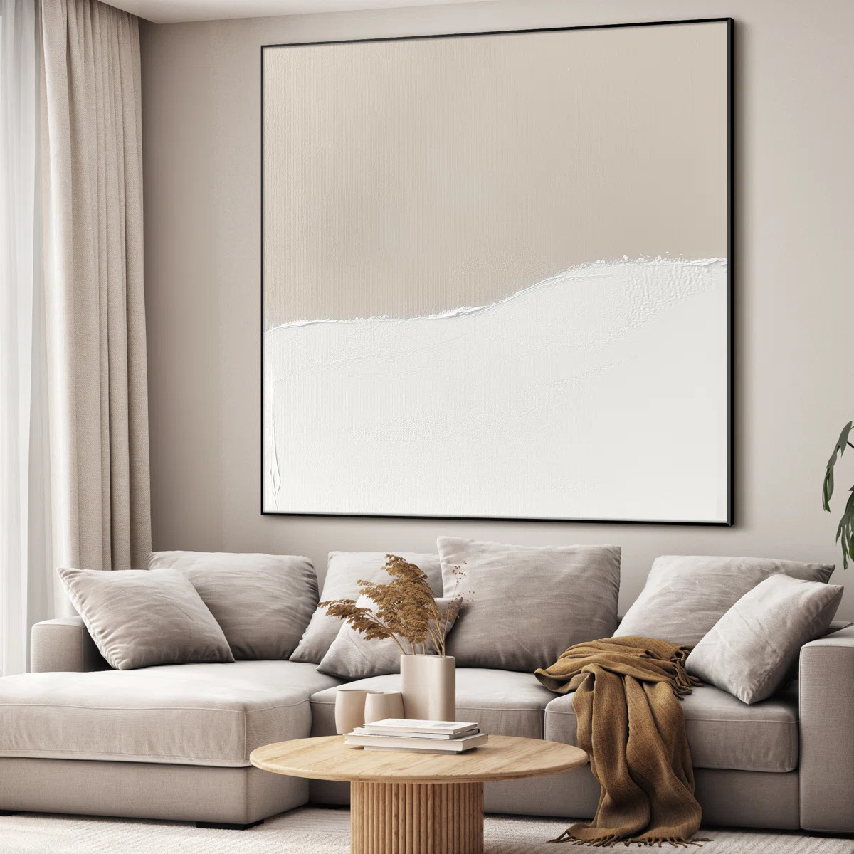 Extra Large Wall Art Fabric Print - Neutral Abstract Art Beige and White Minimalist Contemporary ... | Wayfair North America