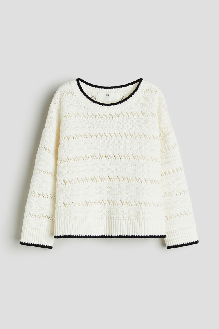 H & M - Cotton Hole-knit Sweater - White | H&M (US + CA)