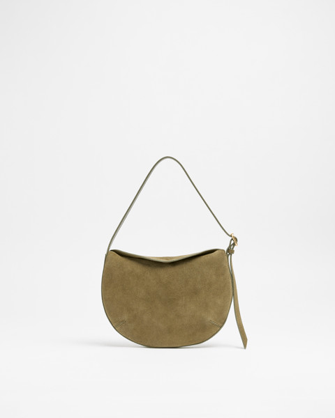 Premium Suede Leather Crescent Shoulder Bag - Khaki | Target AU
