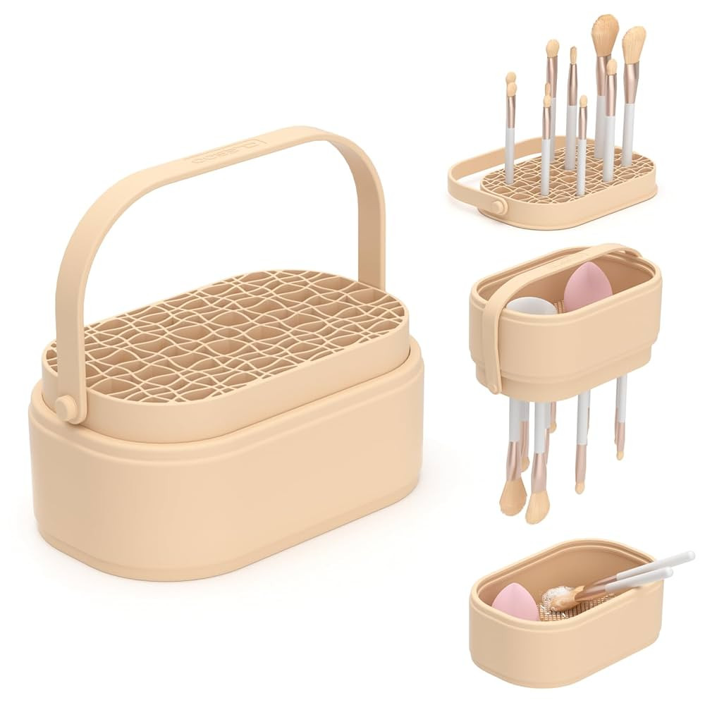 Makeup Brush Cleaner Mat 3 in 1 Makeup Brush Holder Silicone Makeup Brush Drying Rack Make Up Bru... | Amazon (US)