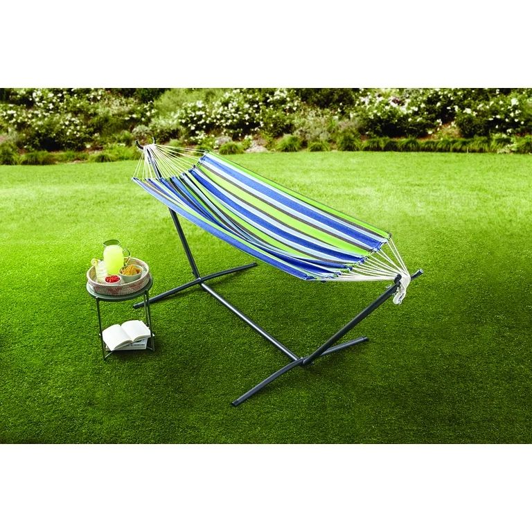 Mainstays Blue Striped Hammock with Metal Stand, Portable Carrying Case, Blue Color | Walmart (US)