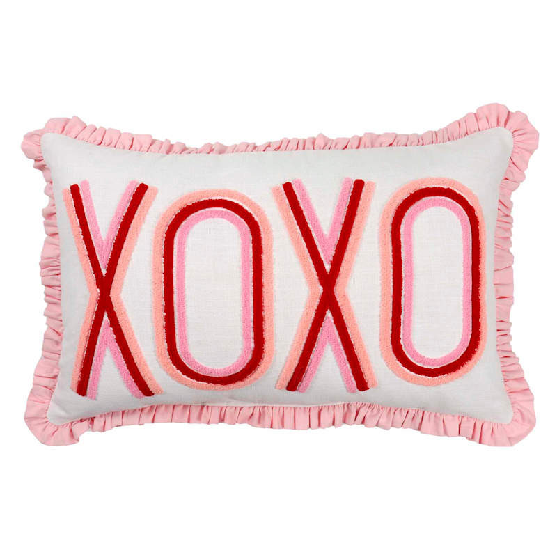 XOXO Embroidery Throw Pillow with Ruffle Flange, 14x22 | At Home