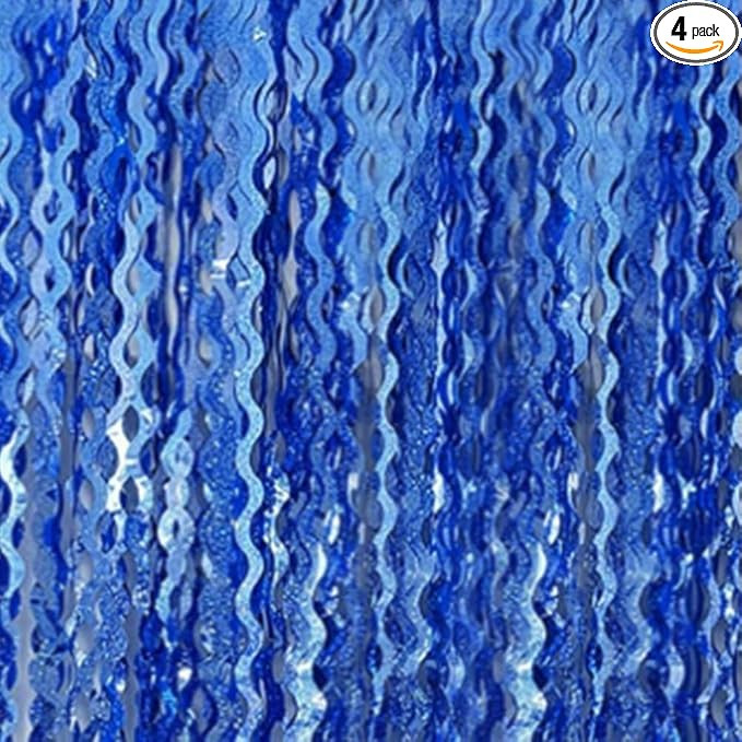 3.28ft x 6.56ft Wavy Tinsel Foil Fringe Curtains 4 Pack Metallic Dark Blue Wave Party Fringe Tins... | Amazon (US)