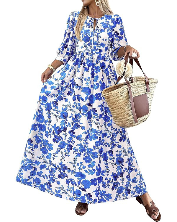 KIRUNDO Summer Dresses for Women 2026 Spring Wedding Guest Boho Floral 3/4 Sleeve Beach Vacation ... | Amazon (US)