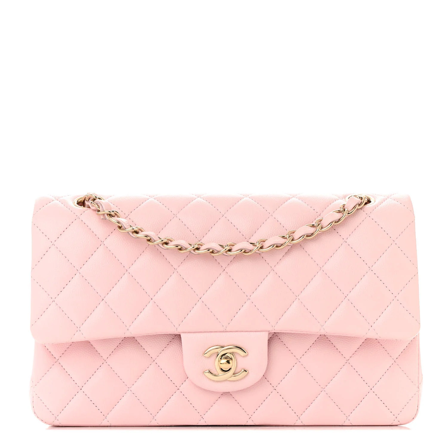 Caviar Quilted Medium Double Flap Light Pink | FASHIONPHILE (US)