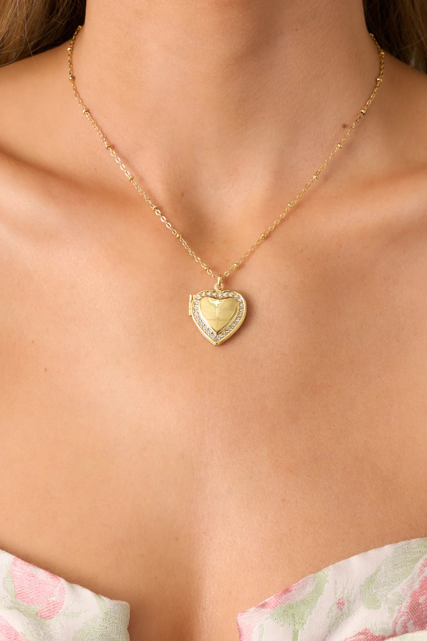 Making Promises Gold Heart Locket Necklace | Red Dress