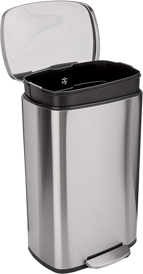 Amazon Basics Smudge Resistant Rectangular Trash Can With Soft-Close Foot Pedal, Brushed Stainles... | Amazon (US)