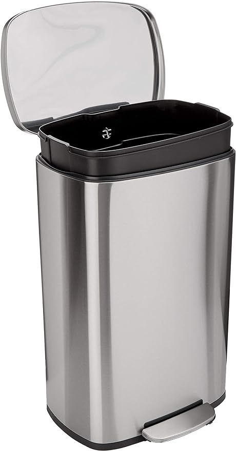 Amazon Basics Smudge Resistant Rectangular Trash Can With Soft-Close Foot Pedal, Brushed Stainles... | Amazon (US)